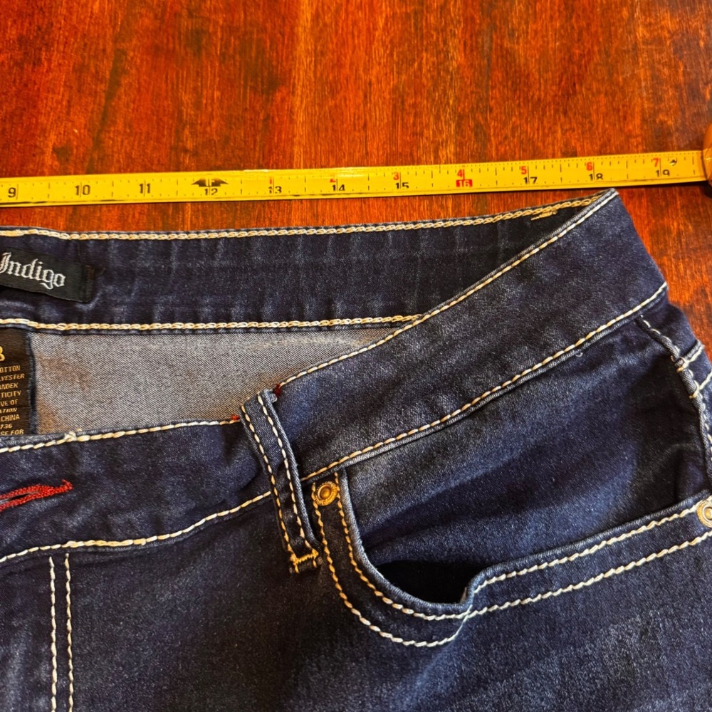Love Indigo Womens 18 Bermuda Denim Shorts Dark Wash Americana Stars Pockets - Picture 7 of 11